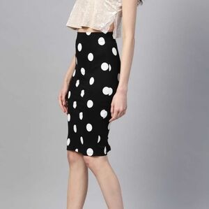 AVENUE MONTAIGNE Pull On Pencil Midi Skirt In Deep Navy/white PolkaDot. SZ 0 NWT